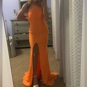 Prom Dress size 0 BLUSH brand. Orange sequins